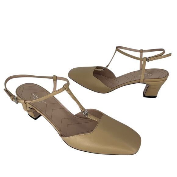 Gucci Nappa Leather T-Strap Marmont Double G Sand Slingback 37 - Picture 6 of 16